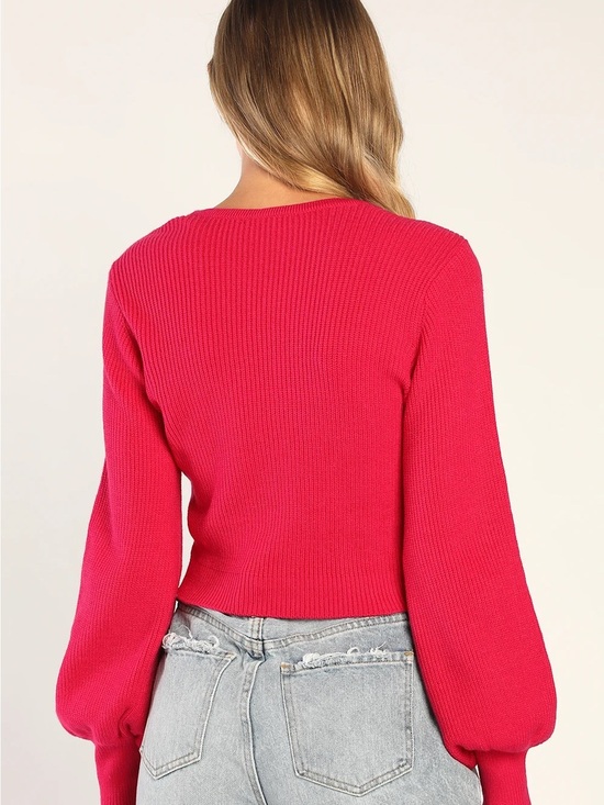 DO+BE Sweaters - DO+BE Ribbed Crewneck sweater bubble sleeve Top in Hot Pink